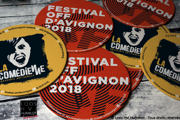 Sous-bock imprimé et personnalisé pour la Brasserie La Comedienne et le festival d Avignon off 2018 par l imprimerie Loos Hvi