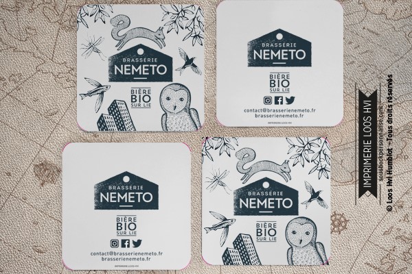 Impression de dessous de verre sous bock imprimé et personnalisé pour la brasserie Nemeto bière bio sur lie
