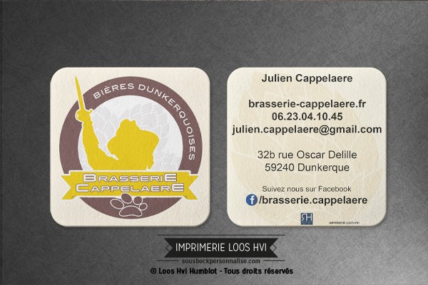 Impression de dessous de verre sous bock imprimé et personnalisé pour les bières dunkerquoises Brasserie Julien Cappelaere