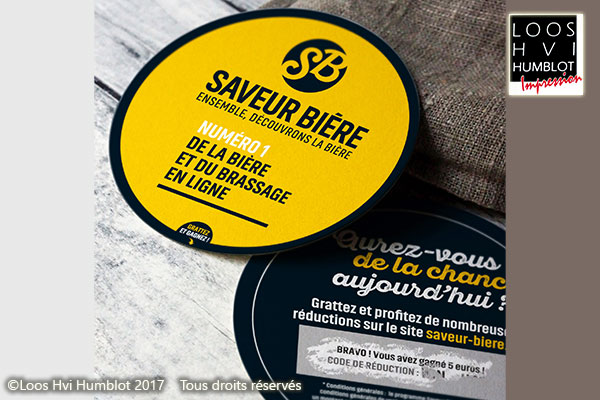 Sous-bock imprimé avec jeux à gratter pour Saveur Bière Imprimeries Loos Hvi Humblot